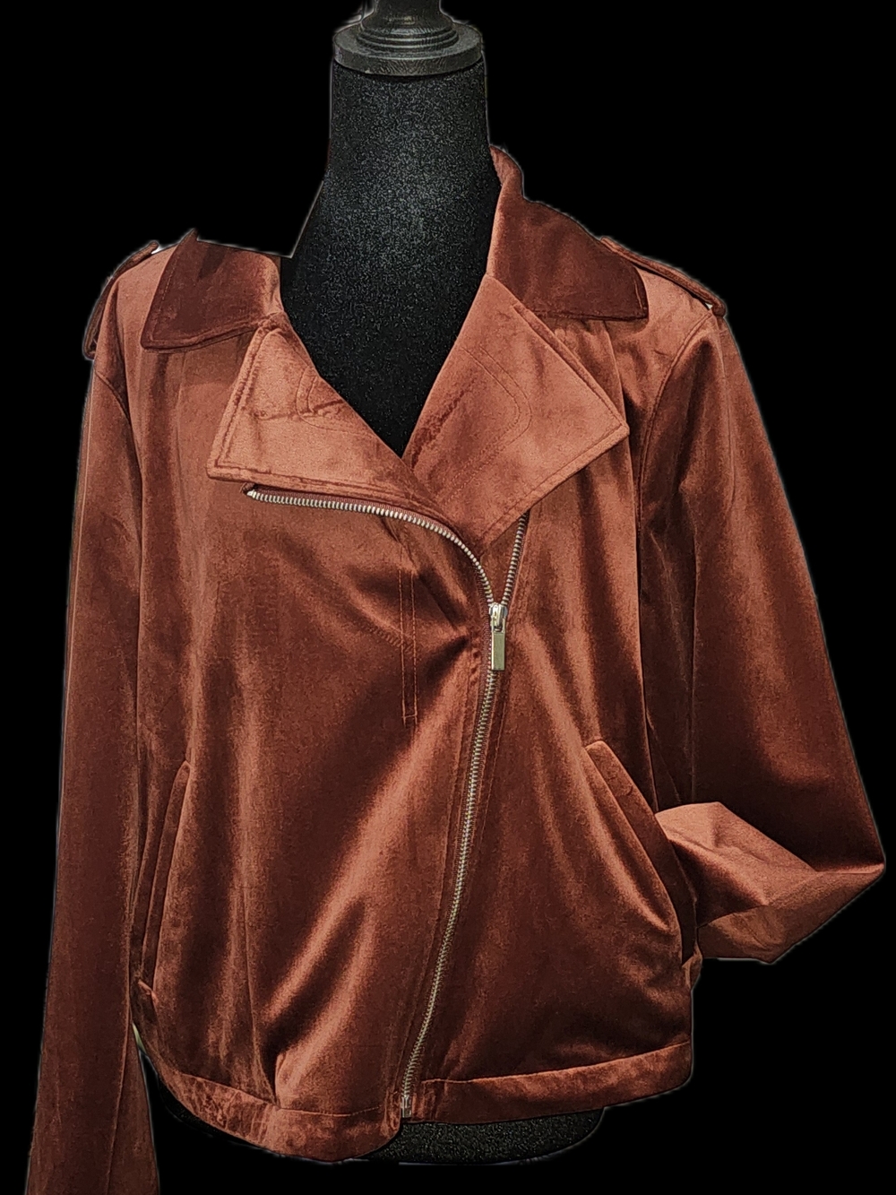 LC Lauren Conrad Rust Velvet Bomber Moto Jacket
